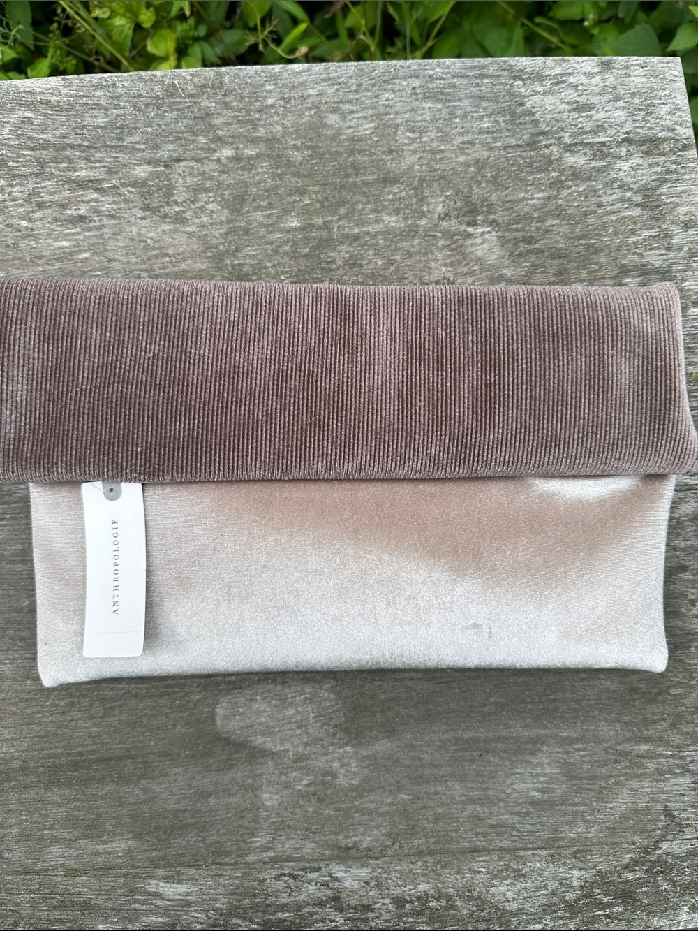 Anthropologie Taupe Velvet Fold-Over Envelope Clutch